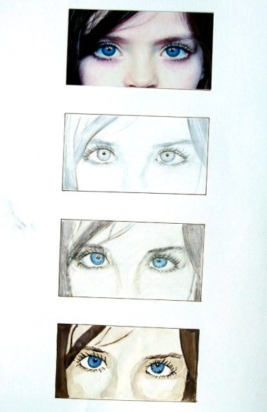 Gözde Şenkaya / Fotoğraftan, karakalem, kuruboya, sulubuya göz etüdü.