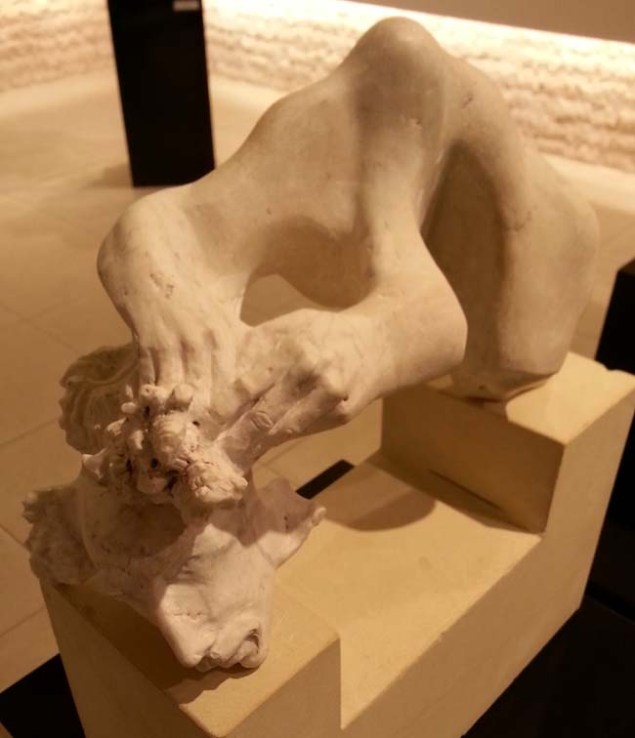 "Kendi Heykelini Yapan Heykelci" ; dışarıdan okunduğunda grotesk bir formun anlaşılmazlığına sahip görünebilir.Ancak içerikle ilgili kısa bir tanımlama sonrası, yaklaşımı içerik olarak daha iyi algılayabiliriz.İsim yokluğunda da, görm konusunu eğitmiş izleyici; buradaki formun değişkenliği,zenginliği ve mekan içindeki dolaylı ışık kurgusundan haz alabilir.Kullanılan malzemenin işlenmesi hakkında bilgi sahibi olmak ise,tekniğin kusursuzluğuna hayran bırakır.( Eser; Mehmet Aksoy)