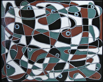 "Balık formundan hareketle" bezenmiş soyut yüzey.