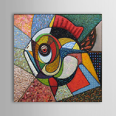 Merkezi bir daire içinde geometrik parçalanmış renkli bir soyut balık. ( Balık formundan söz edebiliriz.)