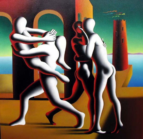 mark kostabi; chirico ile kaith harring harmanlanırsa , yeni bir ifade biçimi doğabilir.
